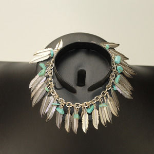 Claire's Silver Tone Feather And Faux Turquoise Bracelet